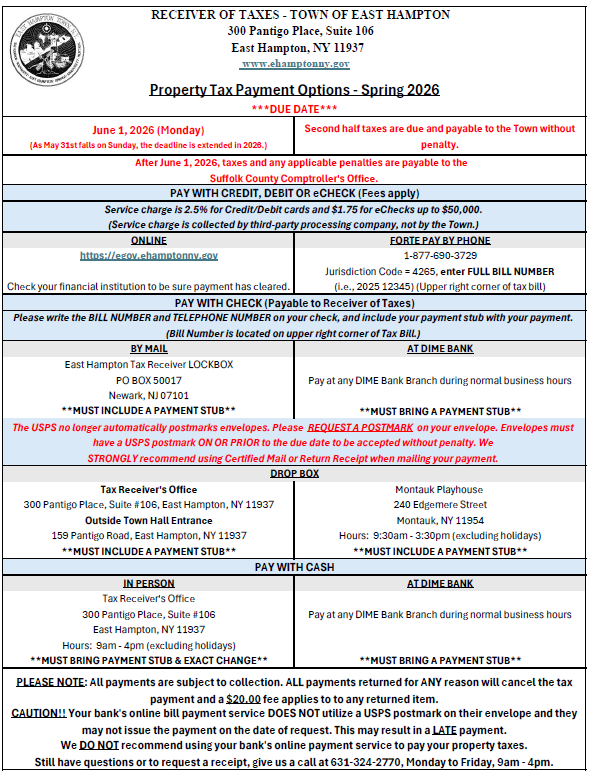 Tax Receiver | East Hampton Town, NY