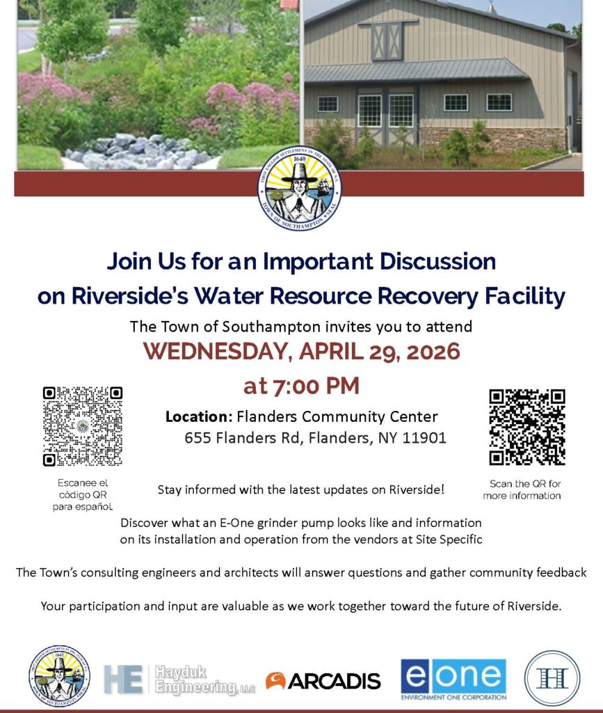 Join us for an important discussion on Riverside’s Water Resource Recovery Facility • Southampton, NY
