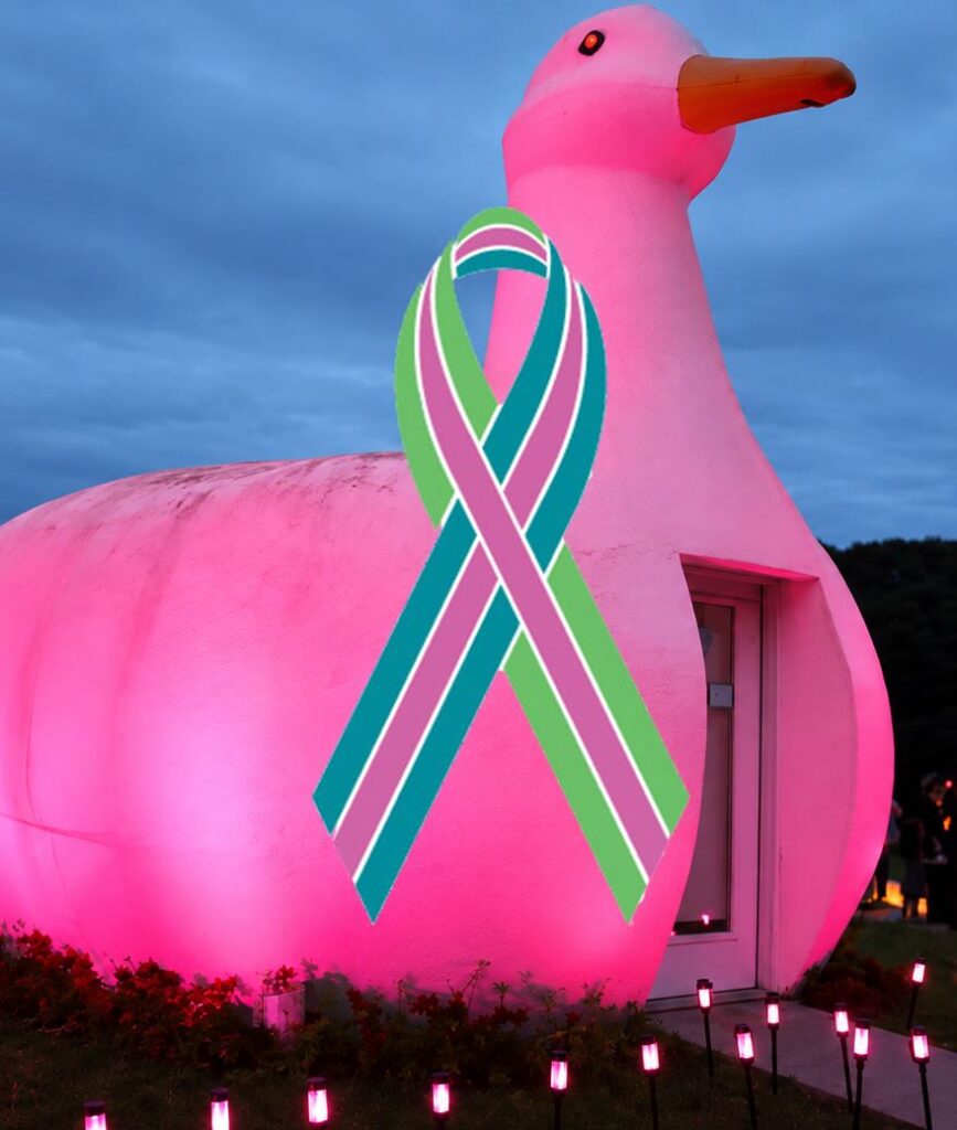 Southampton Recognizes Breast Cancer Awareness Month Big Duck Shines Pink in Flanders • Southampton, NY